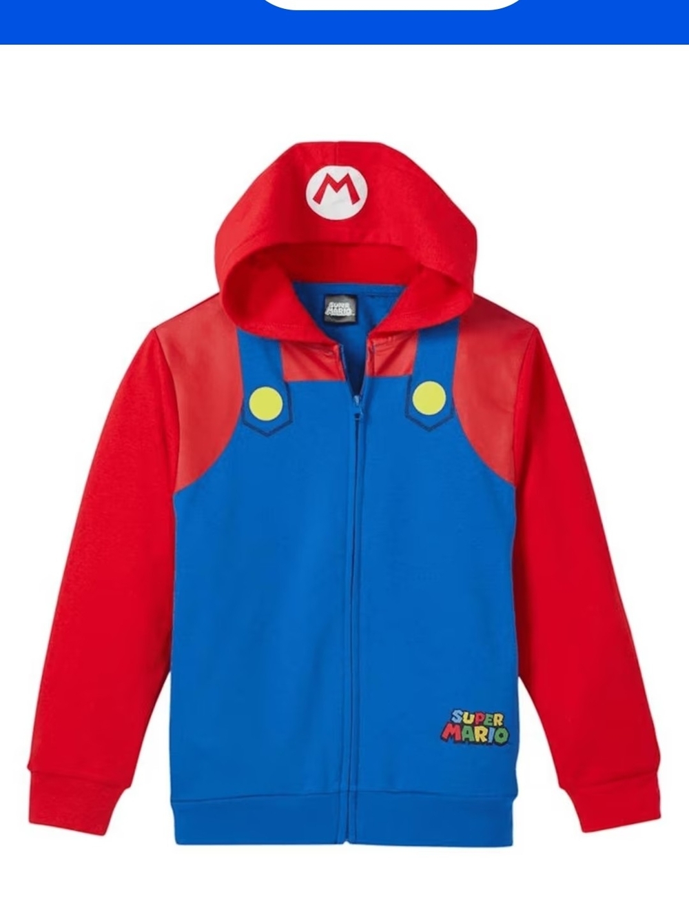 Super Mario Boys Cosplay Zip Up Hoodie, Sz XS